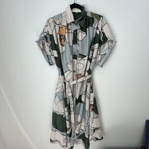 Carolina K Women Floral Print Long Dress Belted Oversized Sz S Lagenlook